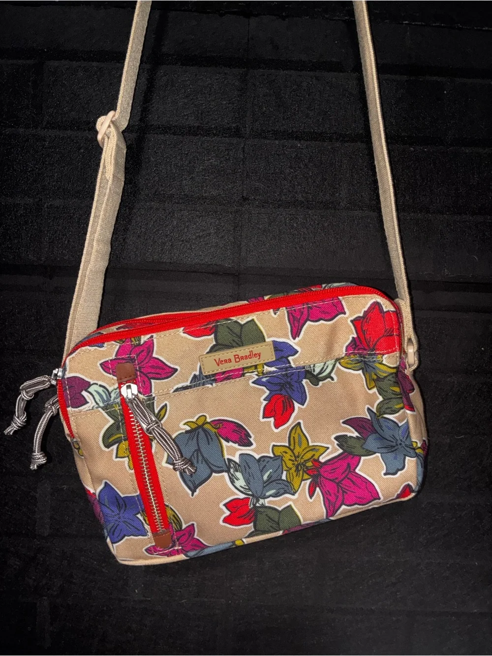 Vera Bradley Beige Crossbody with Bright Floral Print